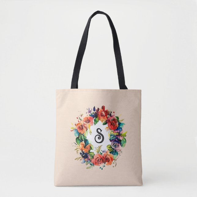 Bolso De Tela Wreath de color de agua (Anverso)