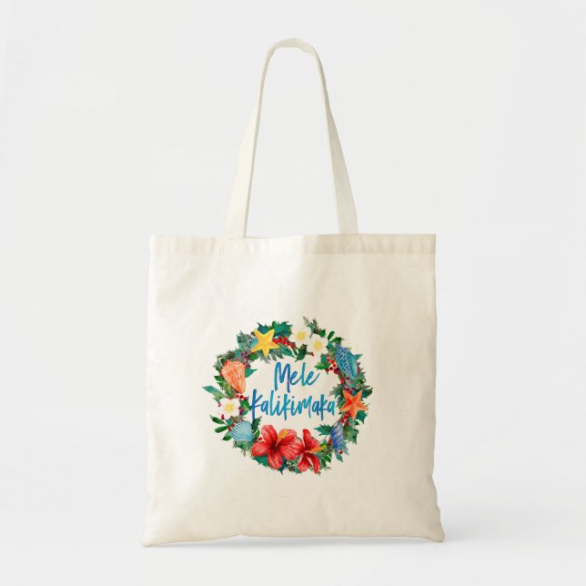 Bolso De Tela Wreath de los Navidades hawaianos Mele Kalikimaka (Frente)