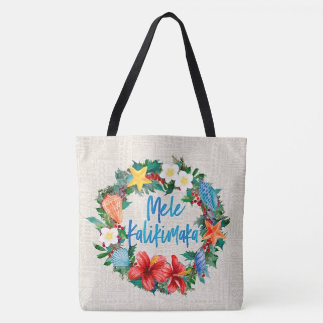 Bolso De Tela Wreath de los Navidades hawaianos Mele Kalikimaka (Anverso)