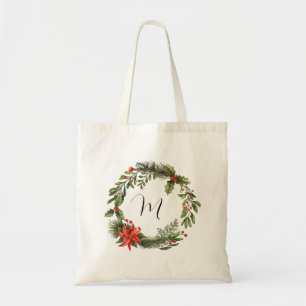 Bolso De Tela Wreath de Navidades botánicos de monograma