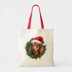 Bolso De Tela Wreath de Navidades de Dachshund