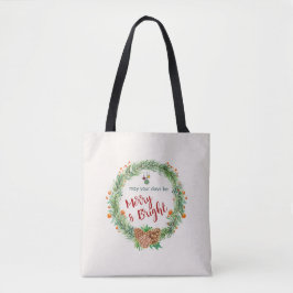 Bolso De Tela Wreath de Navidades merry y brillantes