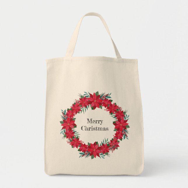 Bolso De Tela Wreath de poinsettia roja (Frente)