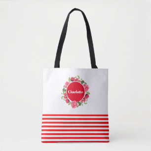 Bolso De Tela Wreath floral color agua rojo y rosado