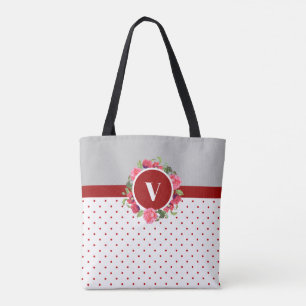 Bolso De Tela Wreath floral color agua rojo y rosado