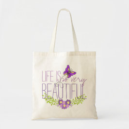 Bolso De Tela Wreath floral de lavanda con mariposa BOHO Muslin