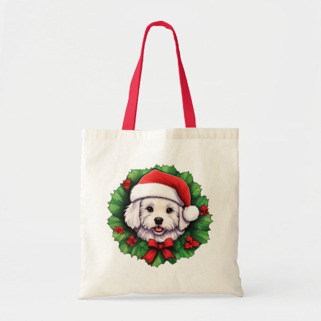Bolso De Tela Wreath Navidades de Bichon Frise (Frente)