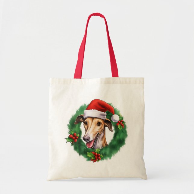 Bolso De Tela Wreath, Navidades de Greyhound (Frente)