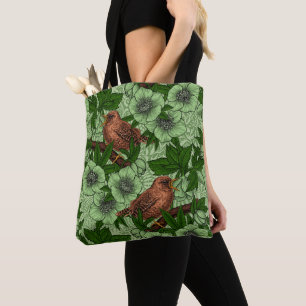 Bolso De Tela Wren y hellebore, verde claro