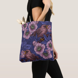 Bolso De Tela Wren y hellebore, violeta y rosa