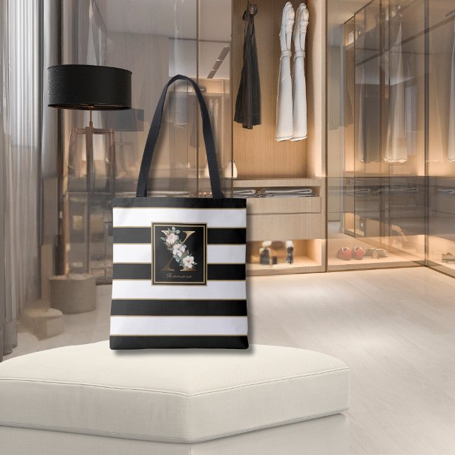 Bolso De Tela X Monograma Floral de Oro | Rayas Negras Blancas y (Subido por el creador)