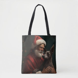 Bolso De Tela Xoloitzcuintli con Santa Claus Navideño Festivo