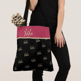 Bolso De Tela XOXO Black Gold Hot Pink Typography