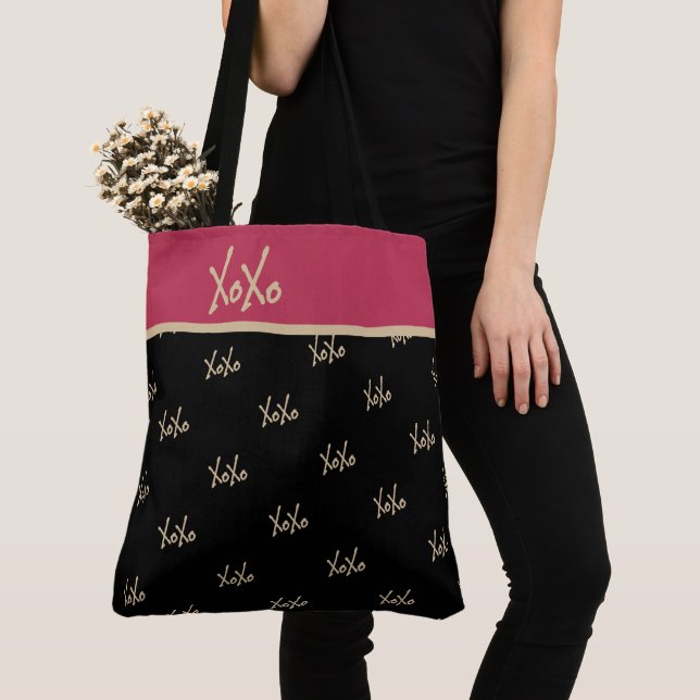 Bolso De Tela XOXO Black Gold Hot Pink Typography (Detalle)