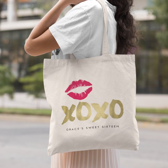 Bolso De Tela XOXO Faux Gold & Pink Lips (Subido por el creador)