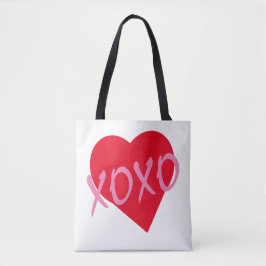 Bolso De Tela XOXO Pink Valentine Rojo Corazón Moderno Blanco