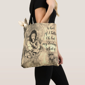 Bolso De Tela ¿Y si me caigo? Pintura original en tono sepia