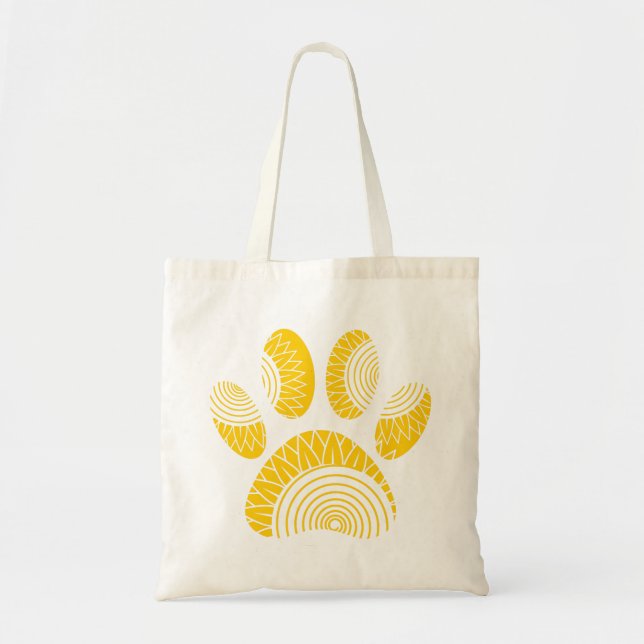 Bolso De Tela Yellow Sunflower Dog Paw Print (Frente)