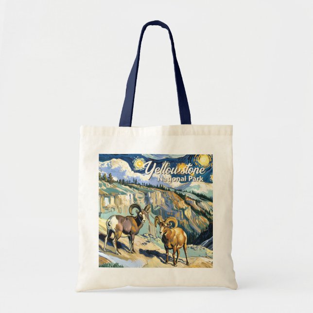 Bolso De Tela Yellowstone National Park Bighorn Sheep Van Gogh (Frente)