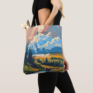 Bolso De Tela Yellowstone Wyoming Ilustracion de Arte Vintage de