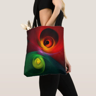 Bolso De Tela Yin Verde Rojo Yang Patrón de arte abstracto moder