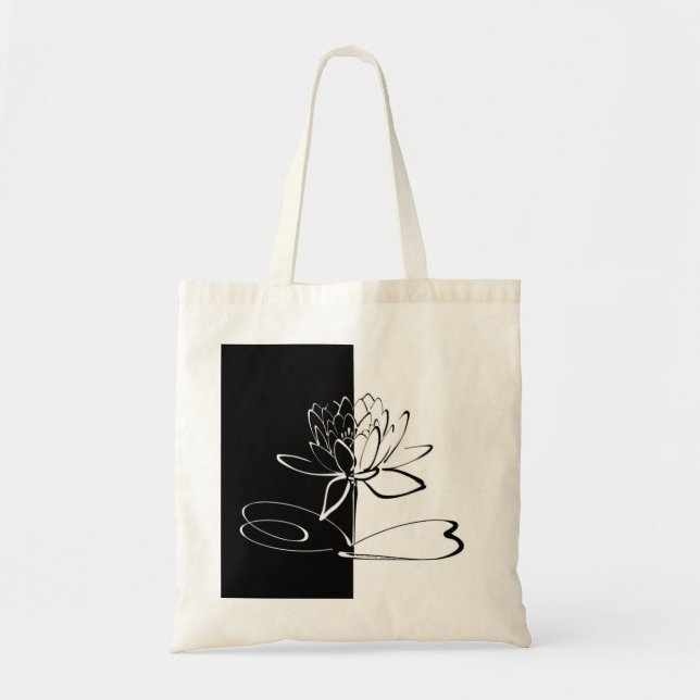 Bolso De Tela Yin Yang Black White Lotus Blossom (Frente)