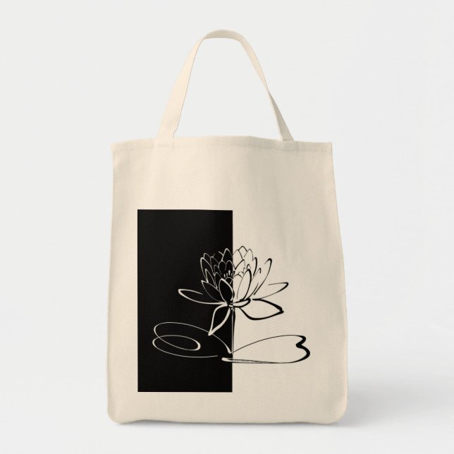 Bolso De Tela Yin Yang Black White Lotus Blossom (Frente)