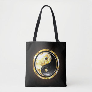 Bolso De Tela Yin Yang dorado sobre negro