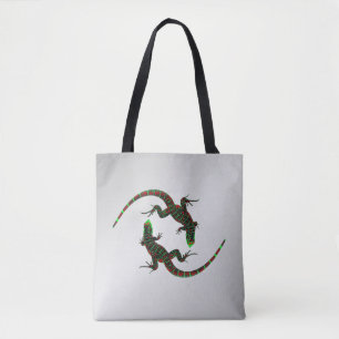 Bolso De Tela Yin Yang Lizards Silver