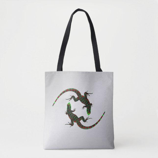 Bolso De Tela Yin Yang Lizards Silver (Anverso)