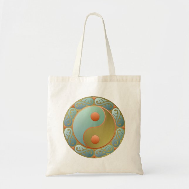 Bolso De Tela Yin Yang Medallion Gold Turquoise (Frente)