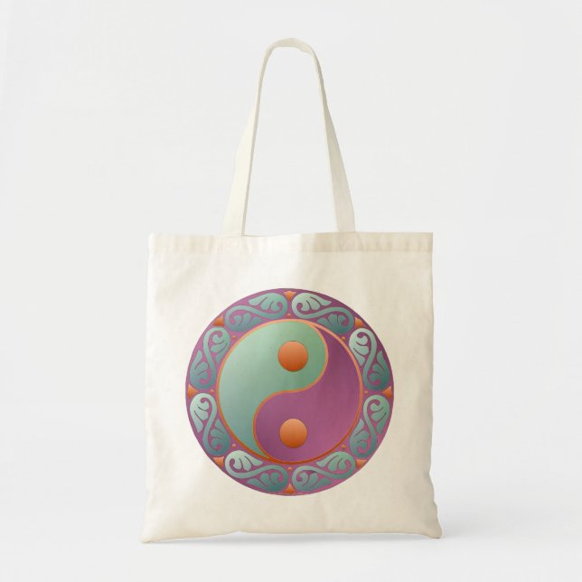 Bolso De Tela Yin Yang Medallion Violet Turquoise (Frente)