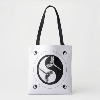 Bolso De Tela Yin Yang Tote negro y blanco Figura 8 Dragonflies