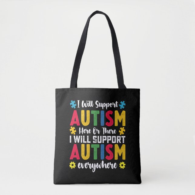 Bolso De Tela Yo Apoyaré El Autismo Aquí O Aquí Autista (Anverso)