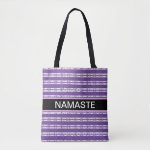 Bolso De Tela Yoga elegante patrón rayado blanco sobre violeta