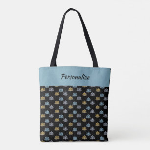 Bolso De Tela Yoga Lotus Flor Azul Gris Oro Personalizado