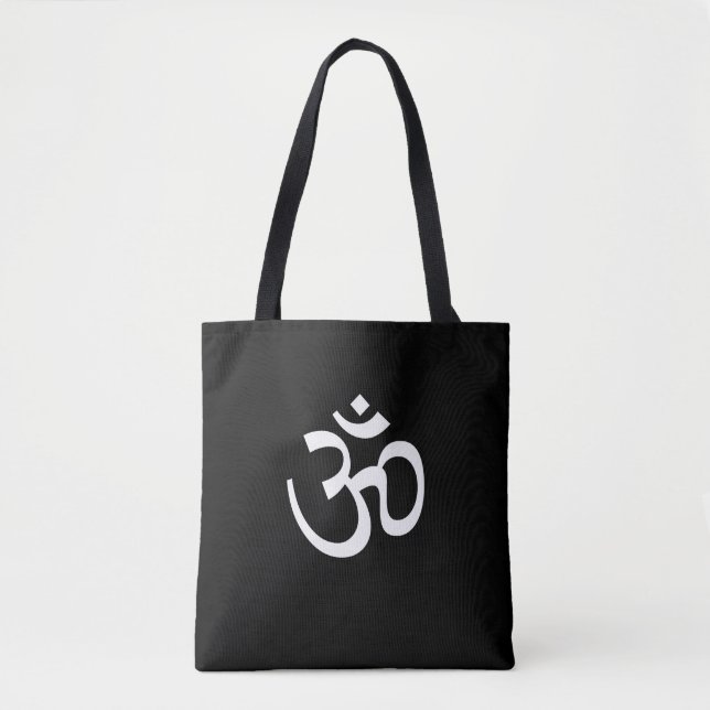 Bolso De Tela Yoga, Om Aum Icon, Hinduism Symbol, blanco negro t (Anverso)