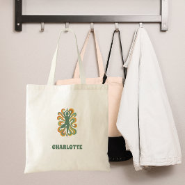 Bolso De Tela Yoga pose swirls green orange name retro