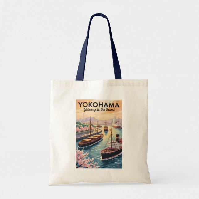Bolso De Tela Yokohama Japan Illustration Travel Art Vintage (Frente)