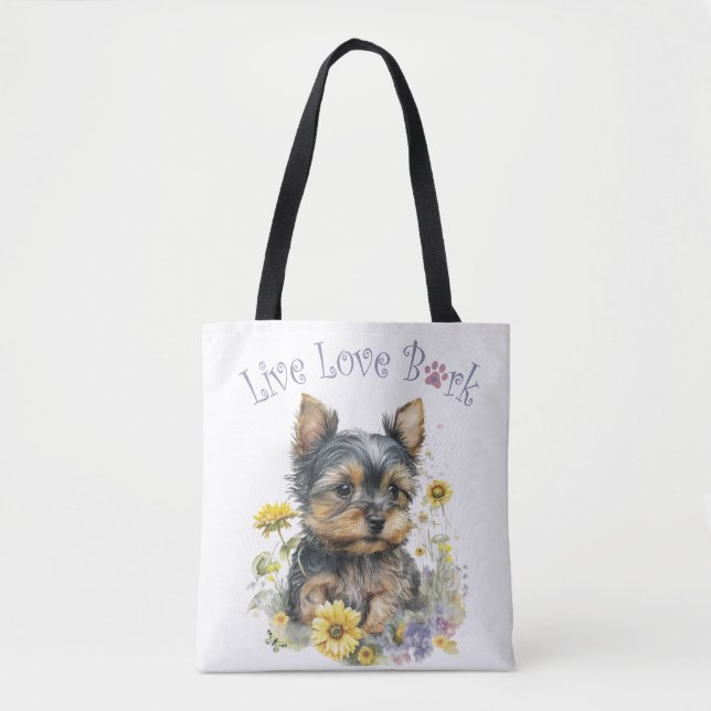 Bolso De Tela Yorkie Dog Mom Floral (Anverso)