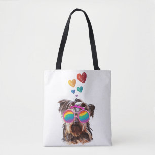 Bolso De Tela Yorkie perro con corazones día de San Valentín