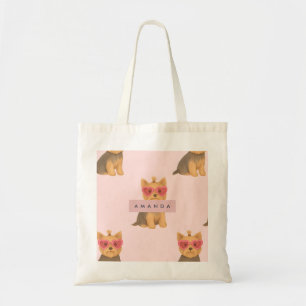 Bolso De Tela Yorkie personalizado con gafas de sol de corazón