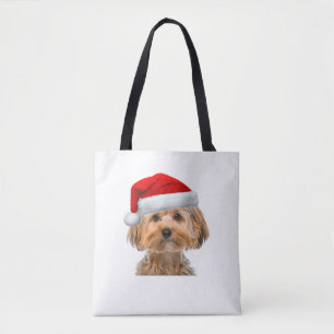 Bolso De Tela Yorkie Shirt Cute Dog Santa Hat Imagen Gracioso Cr