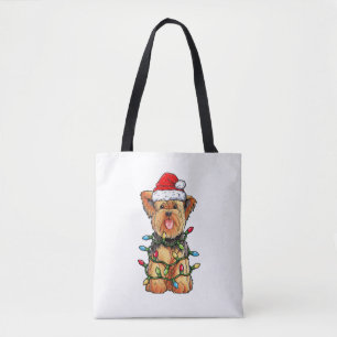 Bolso De Tela Yorkie Yorkshire Terrier Santa Christmas Tree Ligh