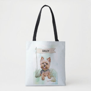 Bolso De Tela Yorkshire Terrier Acuarela Perro Personalizado