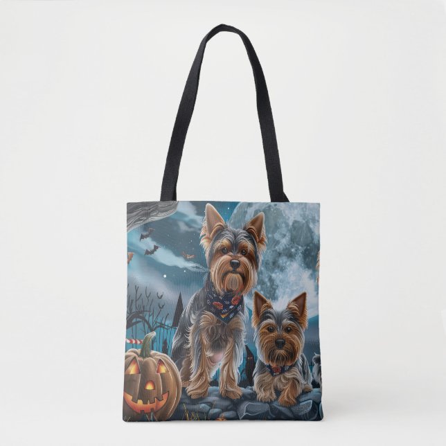 Bolso De Tela Yorkshire Terrier Halloween Spooky (Anverso)