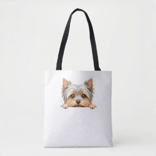 Bolso De Tela Yorkshire Terrier Peeking Cute Adorable Graciosa A