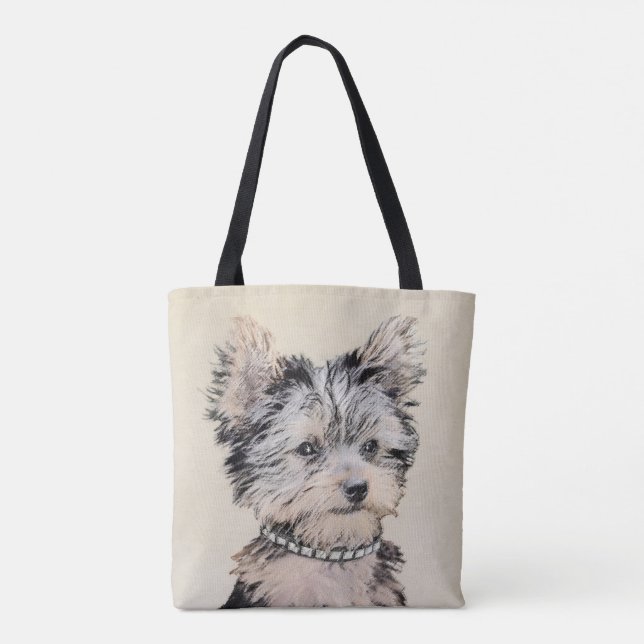 Bolso De Tela Yorkshire Terrier Puppy Pintando Arte Original De  (Reverso)