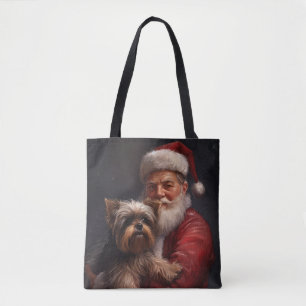 Bolso De Tela Yorkshire Terrier Santa Claus Navideño Festivo