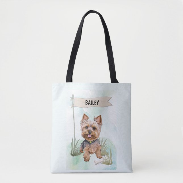 Bolso De Tela Yorkshire Terrier Watercolor Personalized Dog (Anverso)